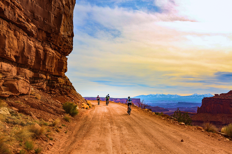 Bikers on desert trail